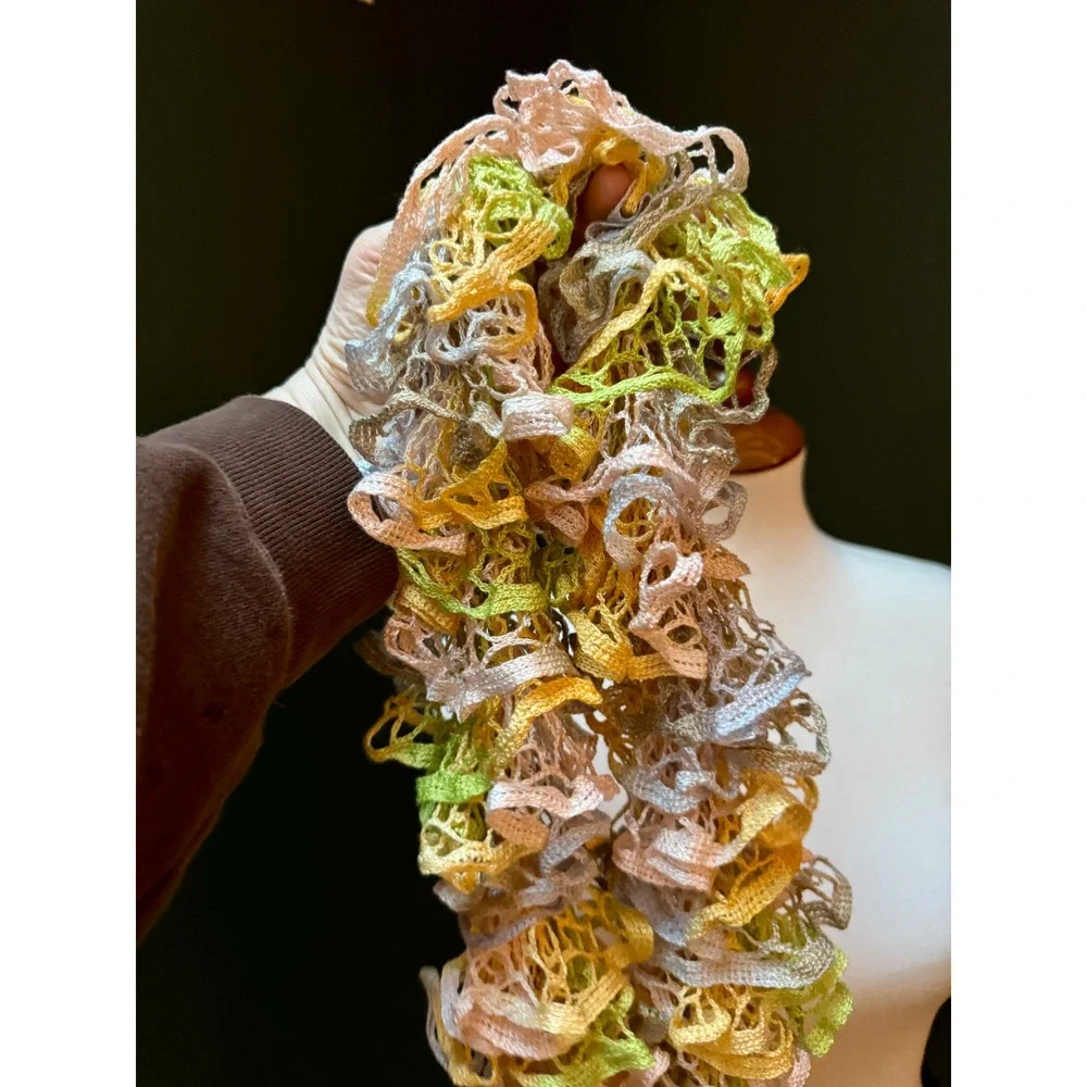 Ruffled Yellow, Green, Pink & Gray‎ Ruffle Scarf